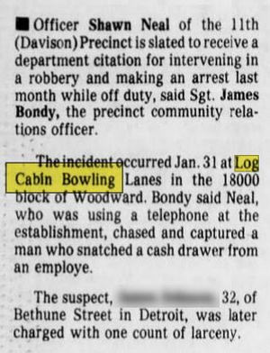 Log Cabin Bowling Lanes - Feb 1987 Article On Robbery (newer photo)